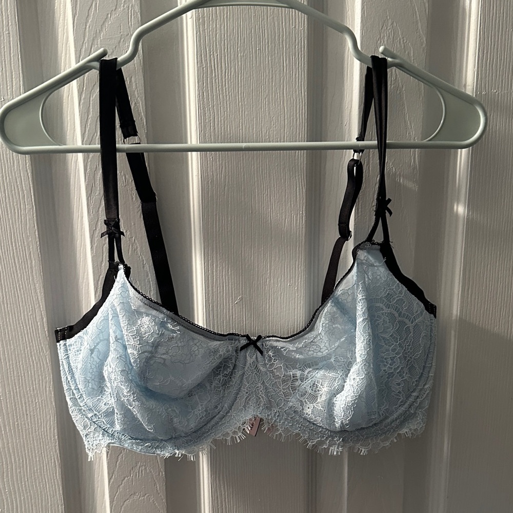 Elegant Lace Unlined Bra - Light Blue and Black